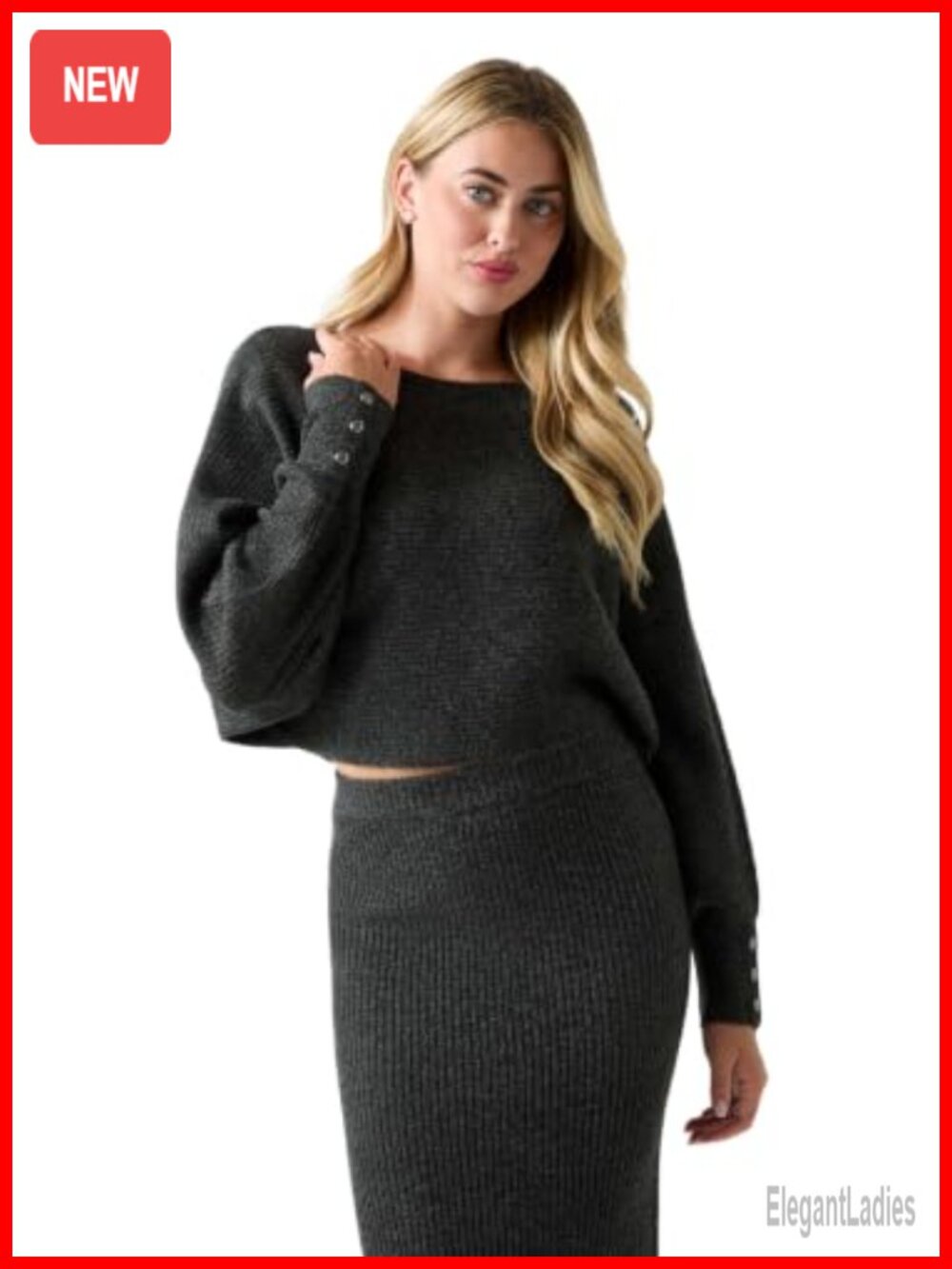Boat Neck Ribbed Knit Pullover Sweater with Button Cuffs